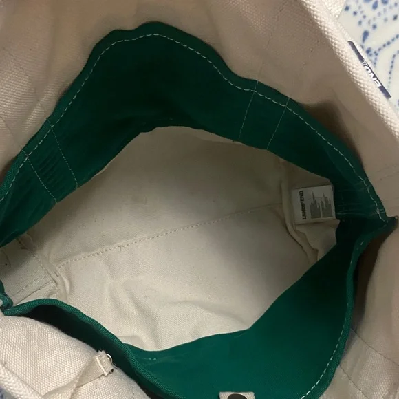 Lands' End Cream and Green Canvas Tote Bag - Picture 3 of 4